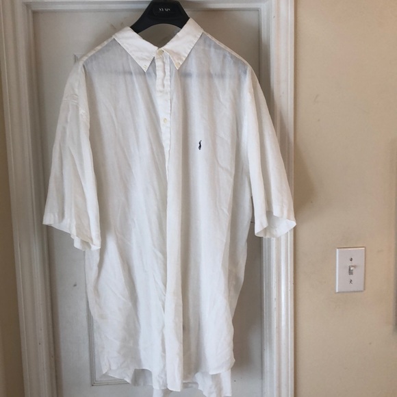 Men’s POLO White Linen short sleeve shirt - Picture 1 of 4